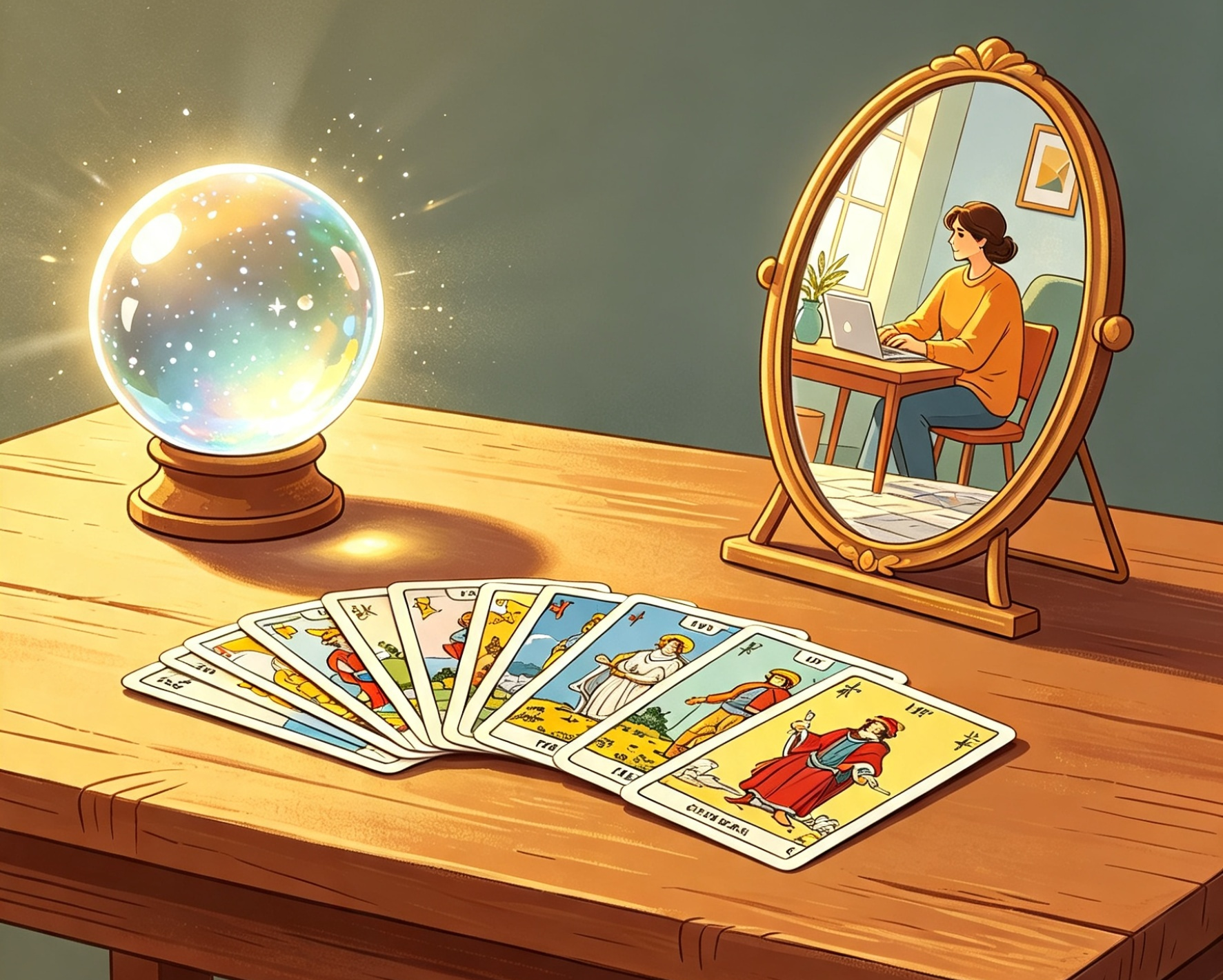 Tarot cards reflecting inner light and wisdom