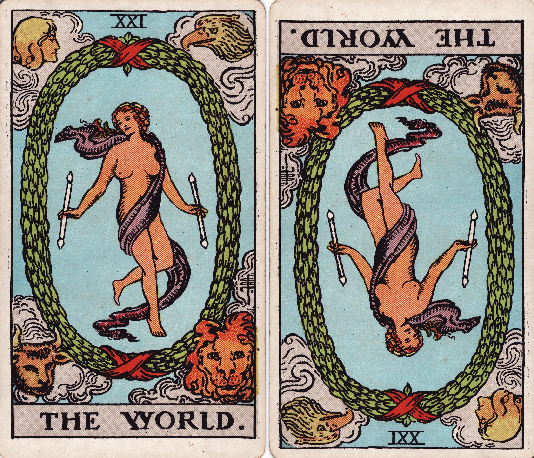 Upright and reversed Tarot cards side by side